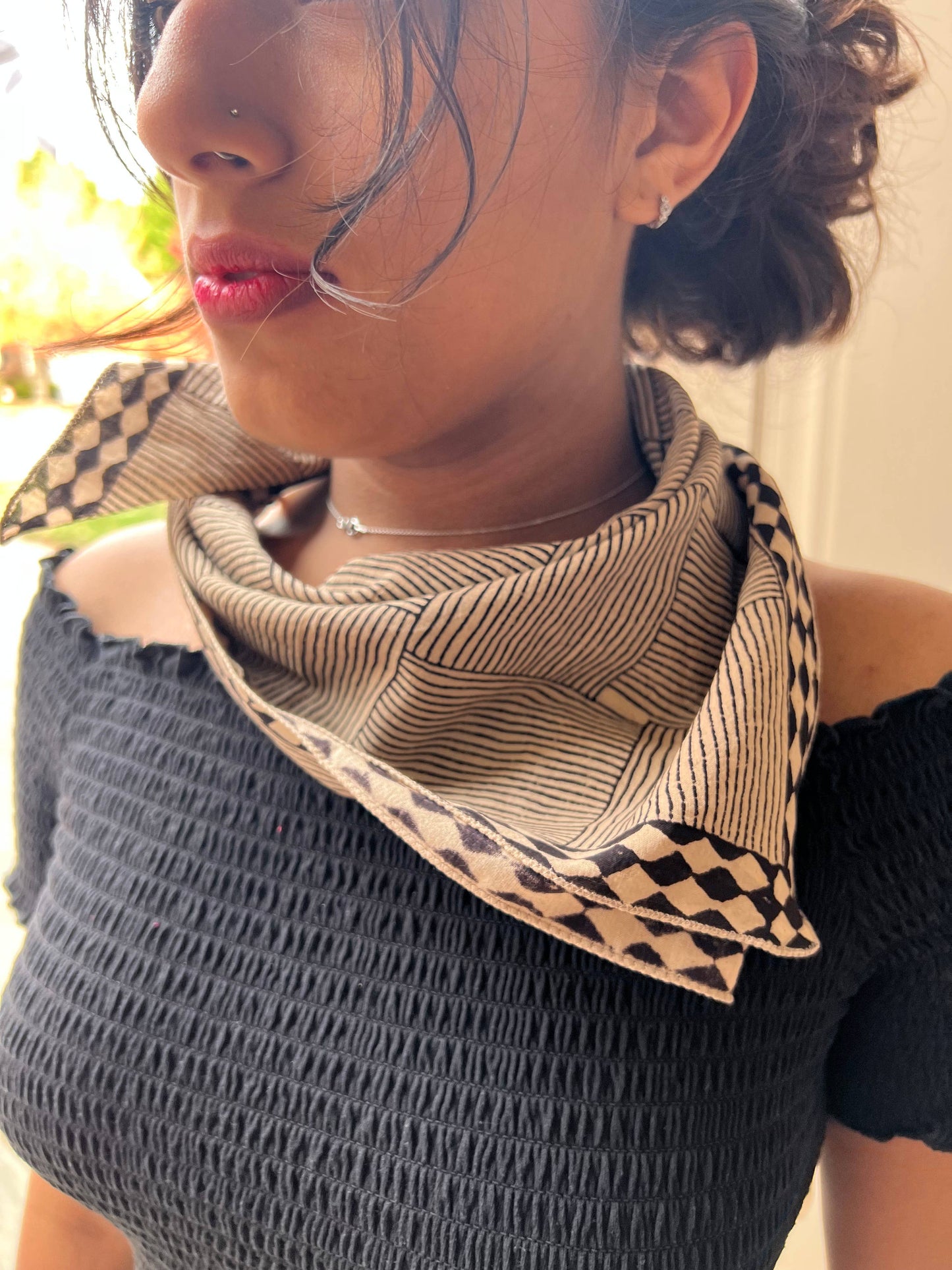 Bandana - Inky Doodles in Black & Chai