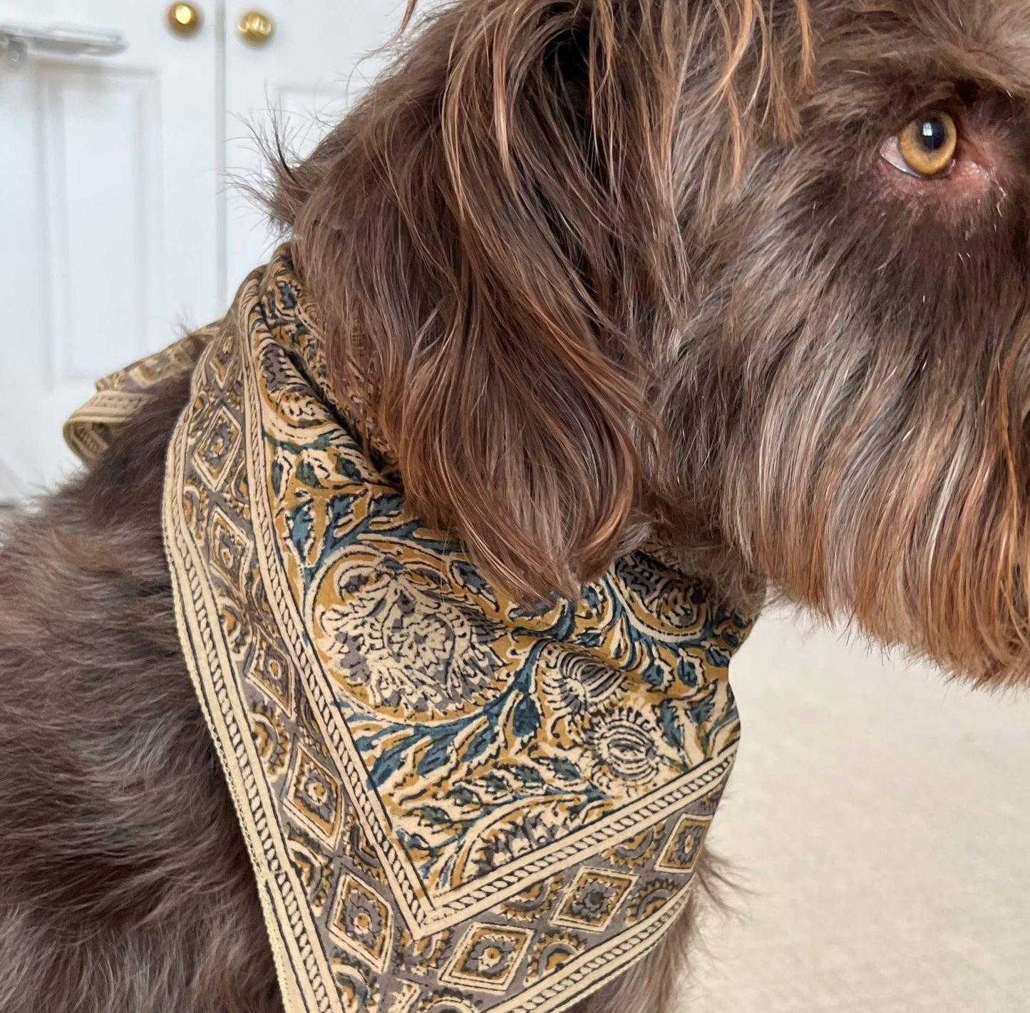 Bandana - Flax and Indigo Kalamkari Print