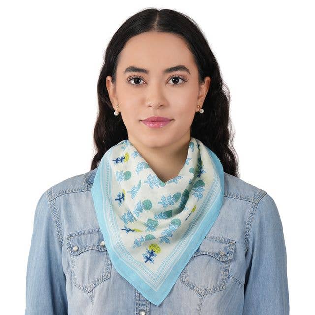 Chasing Petals Cotton Bandana - Ice Blue