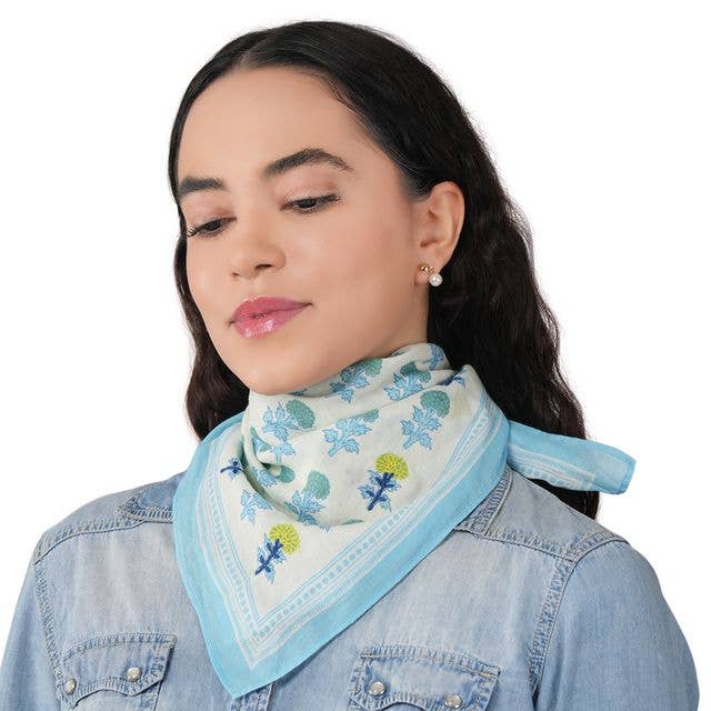 Chasing Petals Cotton Bandana - Ice Blue