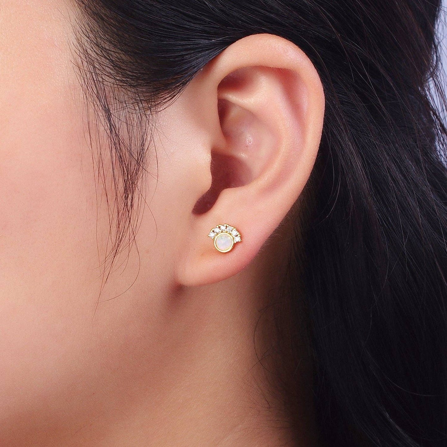 White Opal Stud Earrings
