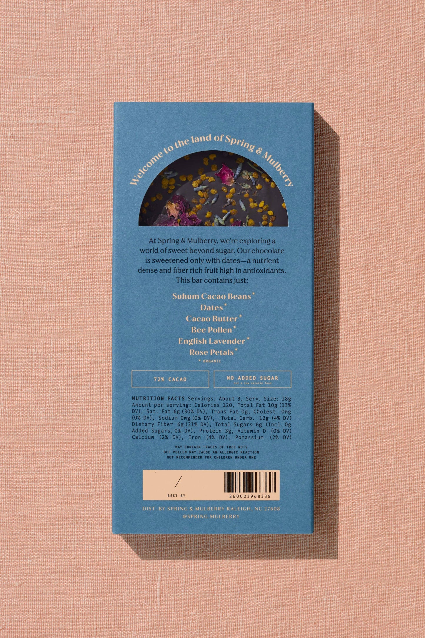 Lavender, Bee Pollen, Rose Petal Date-Sweetened Chocolate