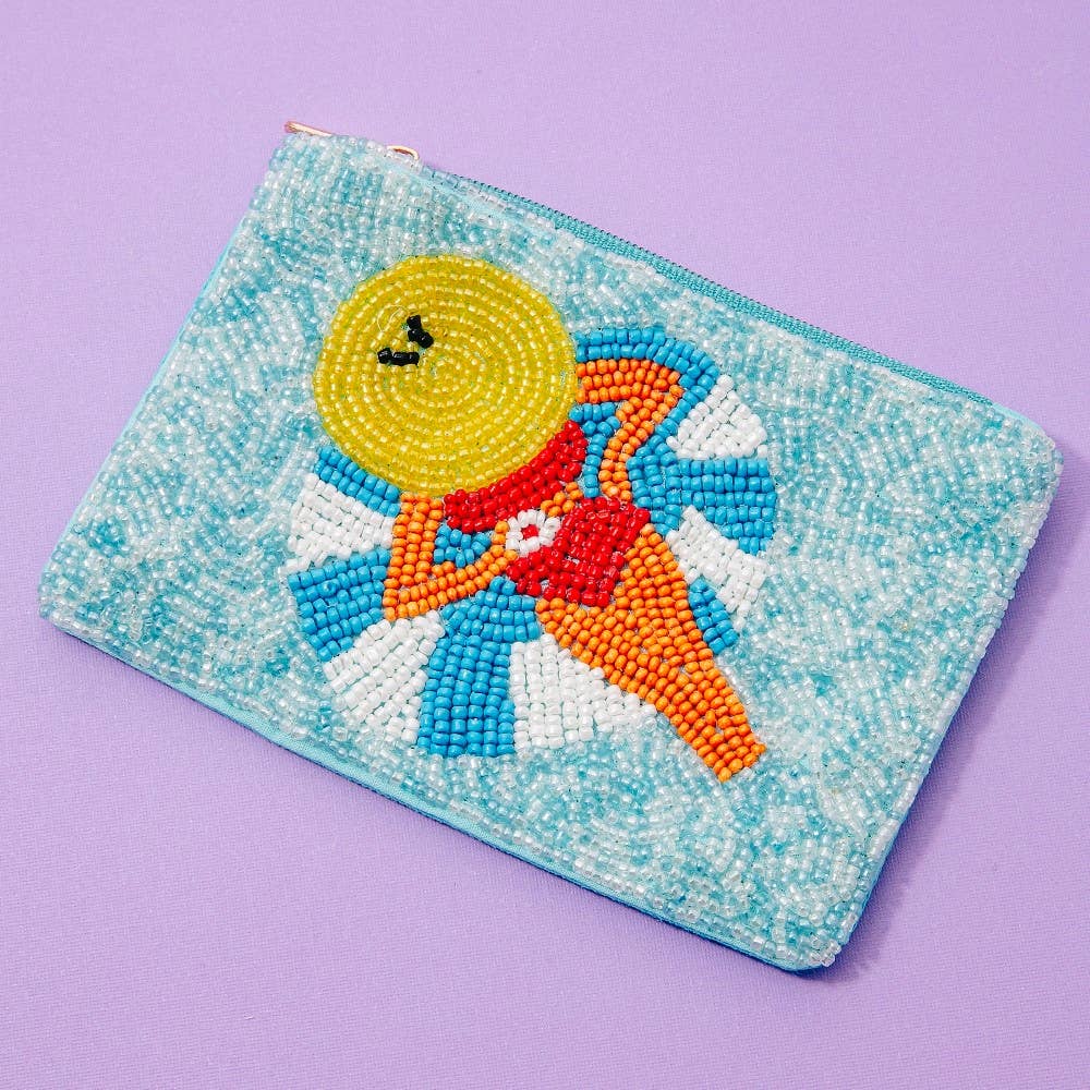 Sunbathing Pool Lady Seed Beaded Coin Purse