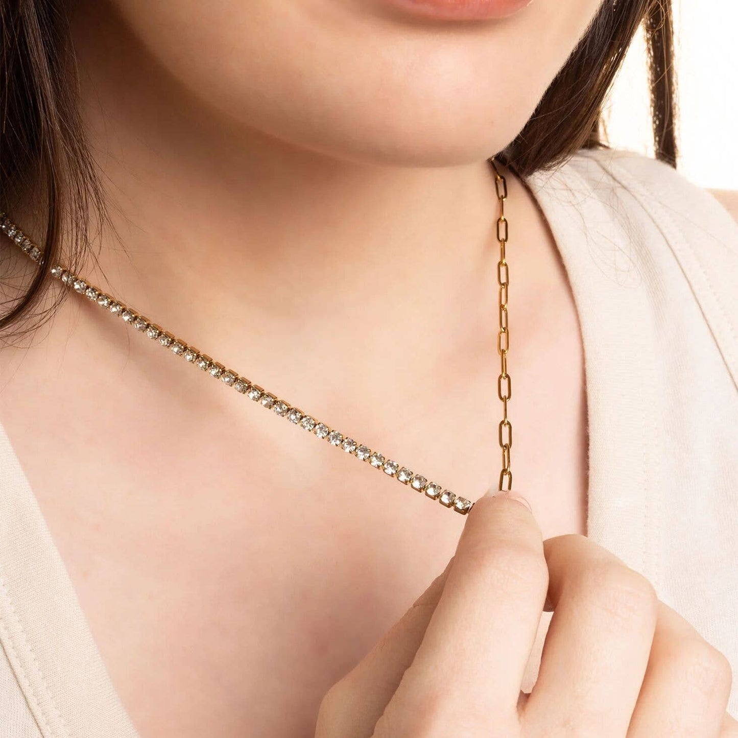 Paperclip Tennis Chain Split Necklace