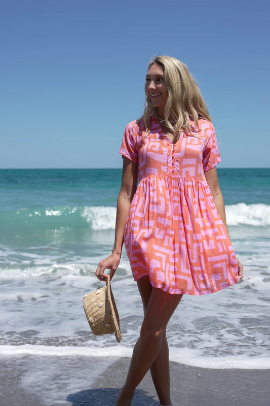 Love Street Mini Dress | Coral Geo