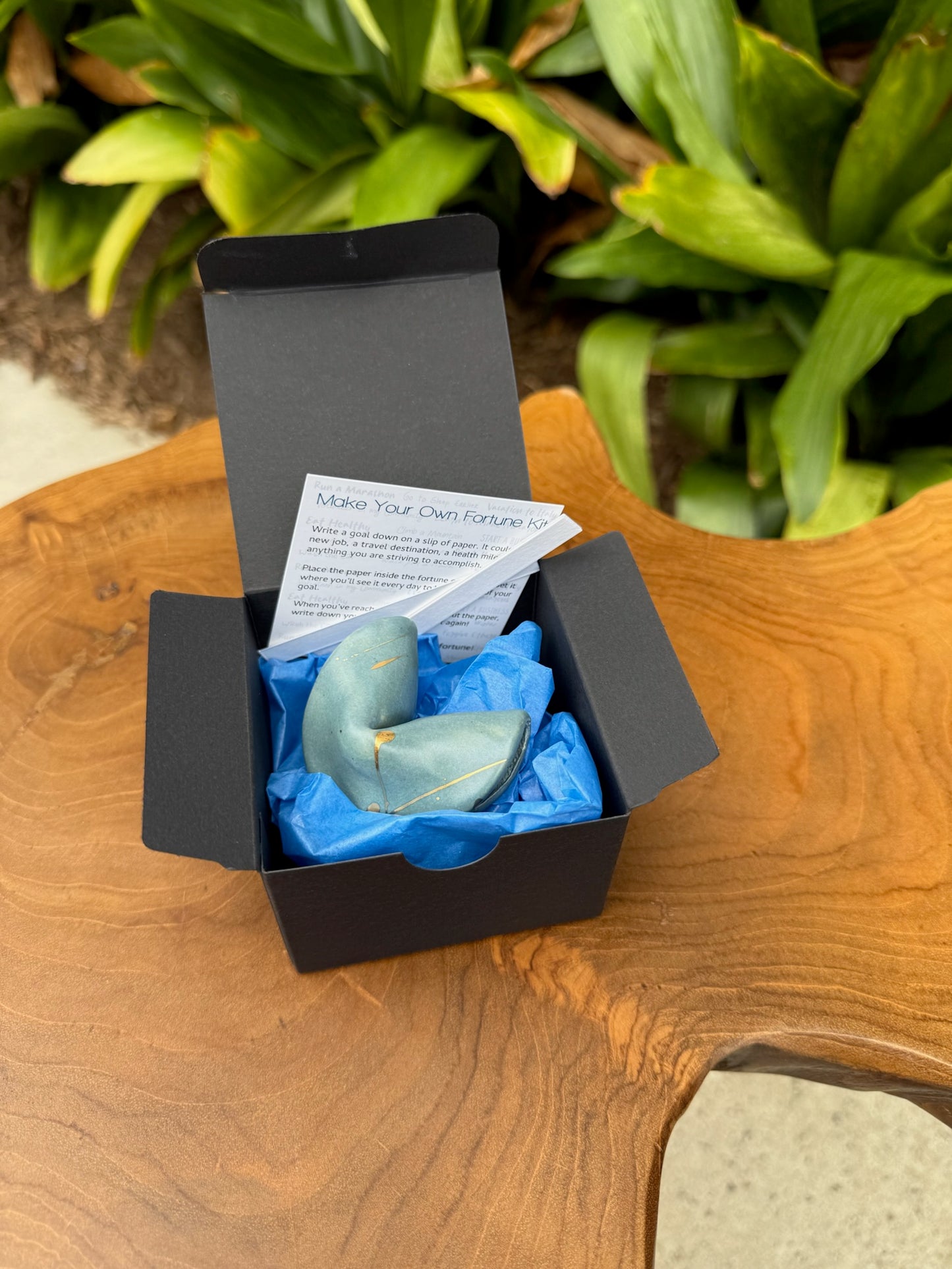 Stoneware Fortune Cookie- Gold Detail