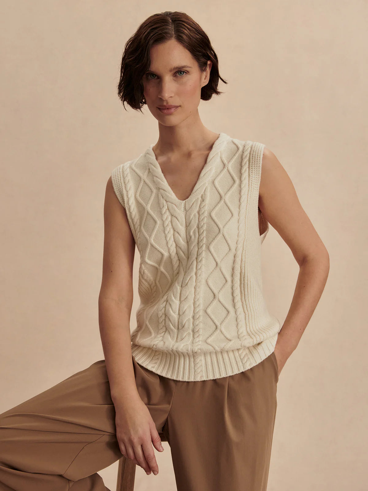 cream cable knit spring vest