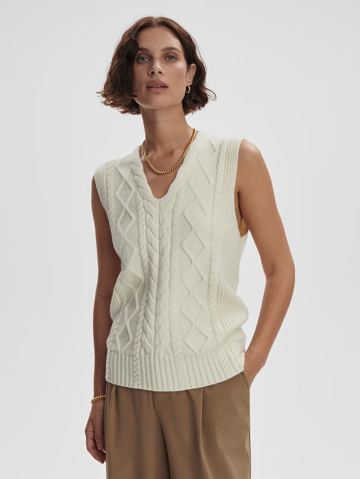 Kay Cable Knit Vest | Snow White