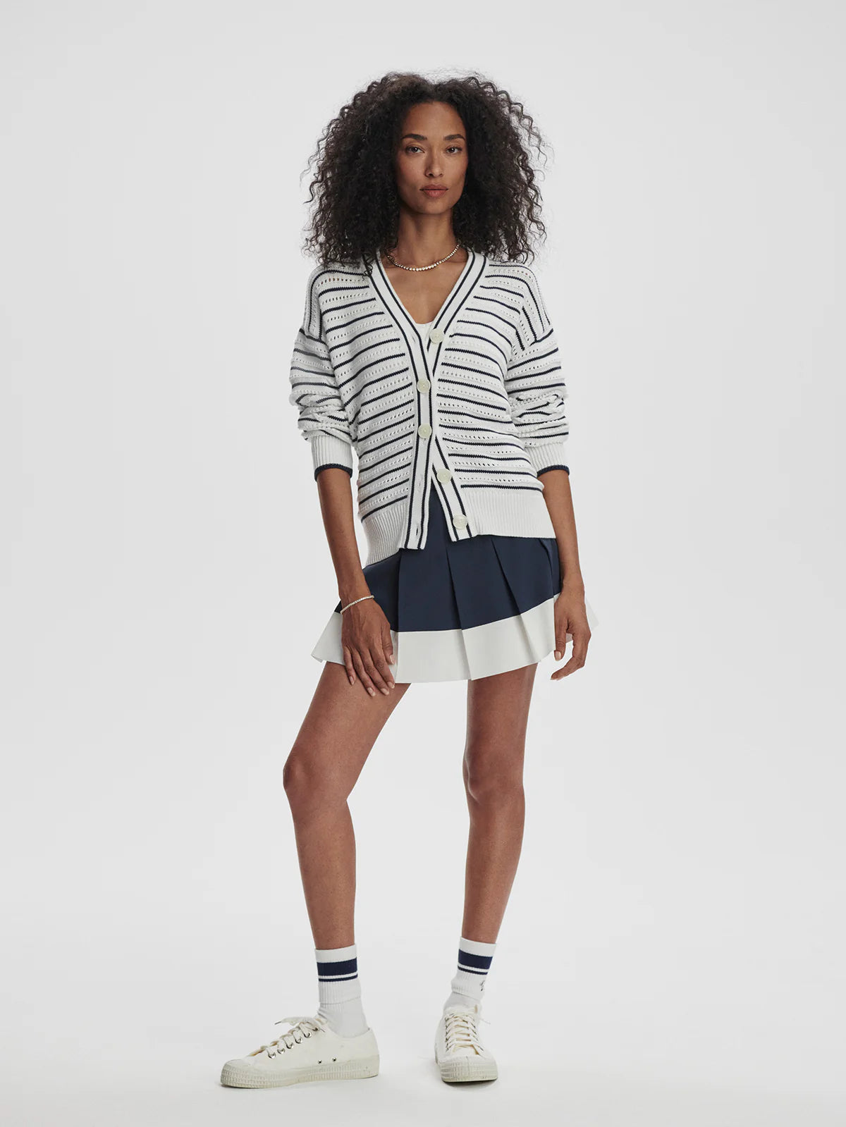 Antonia Relaxed Cardigan | White/ Blue Nights