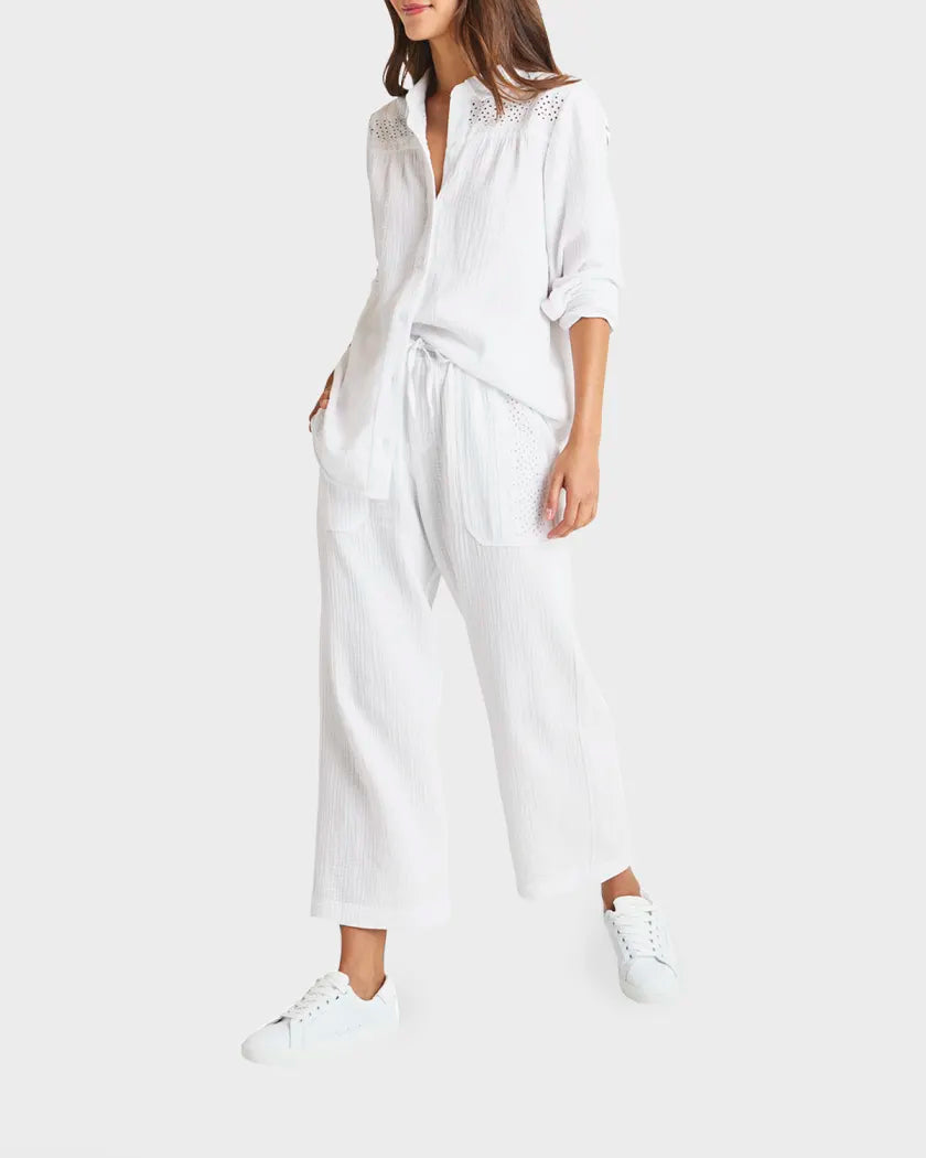 Kit Eyelet Gauze Pant| White