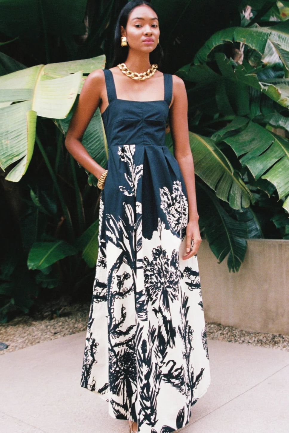cocktail maxi dress black and white
