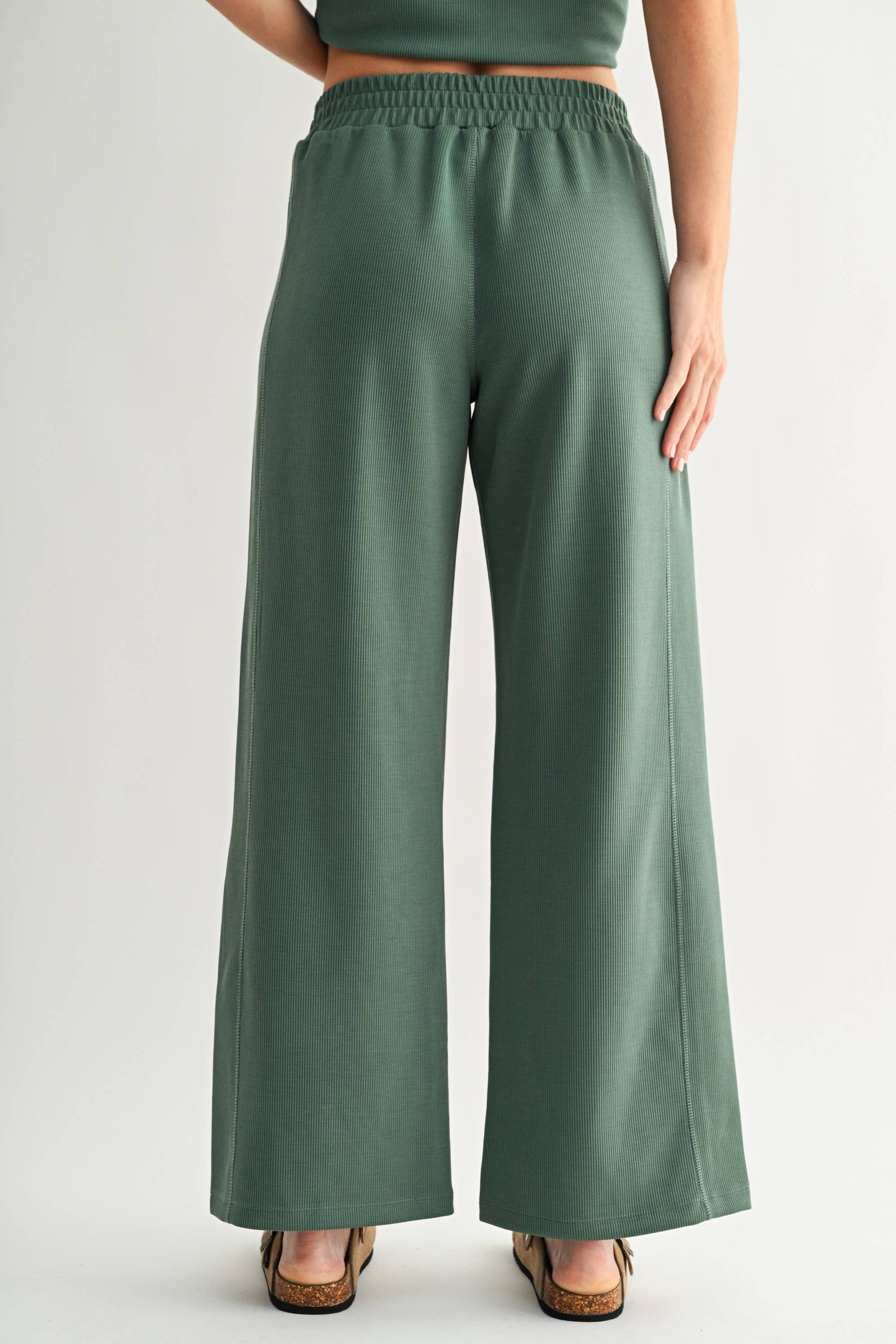 Sol Rib Wide-Leg Pants| Green