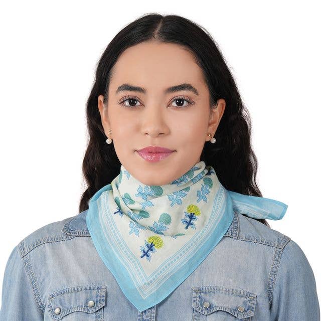 Chasing Petals Cotton Bandana - Ice Blue