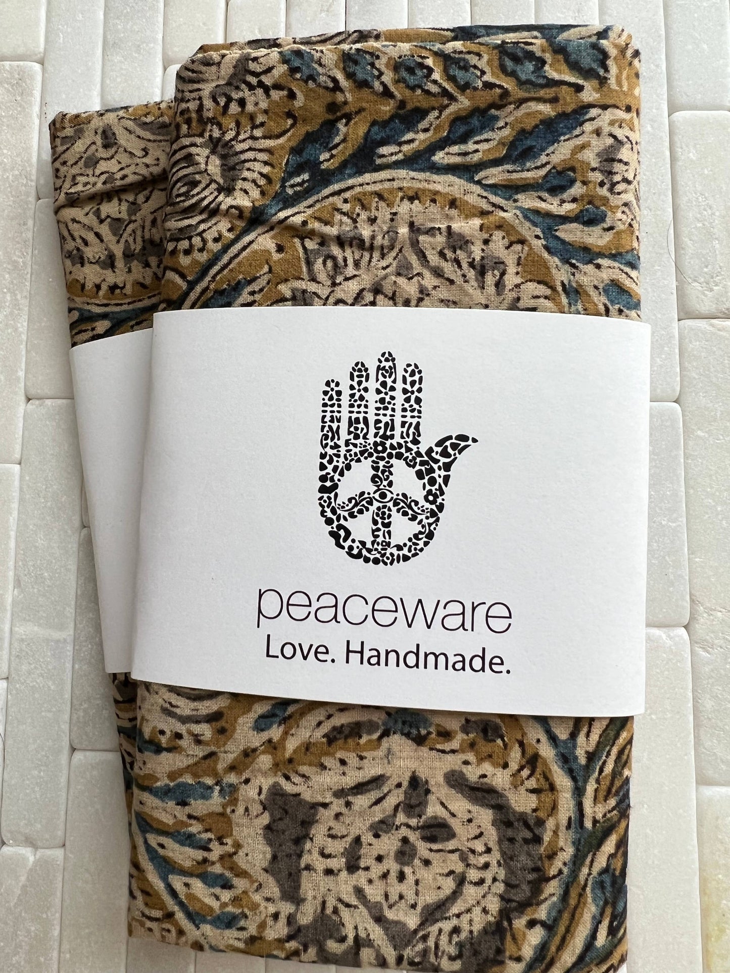 Bandana - Flax and Indigo Kalamkari Print