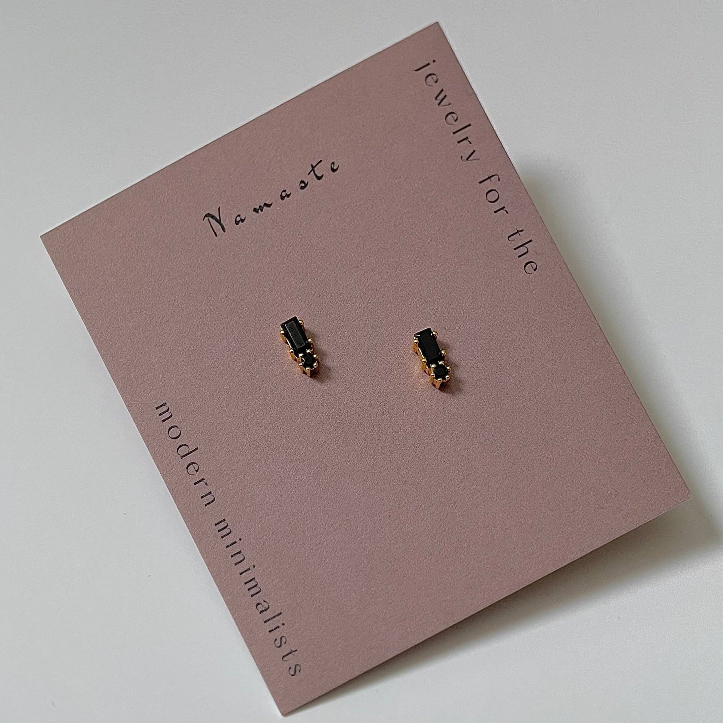 Ren 18k Gold Plated Black Stone Stud Earrings