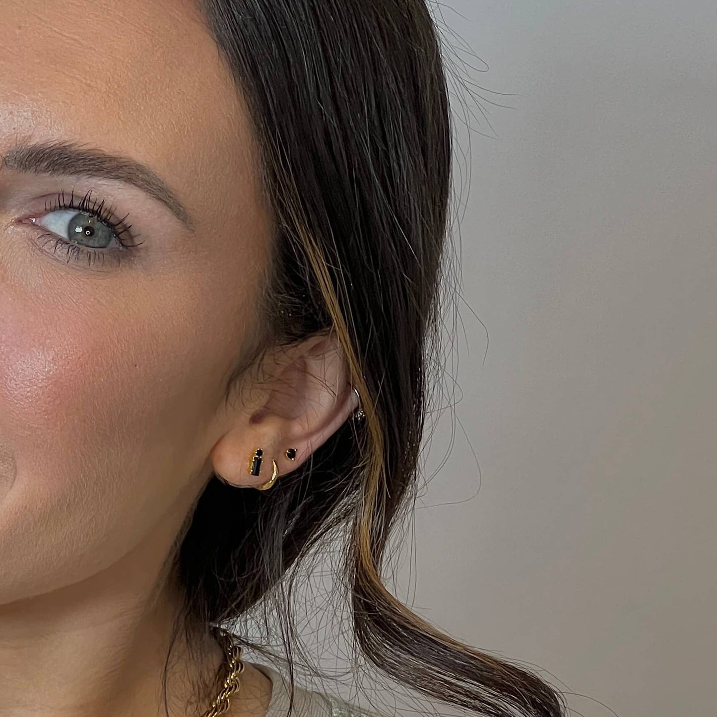Ren 18k Gold Plated Black Stone Stud Earrings