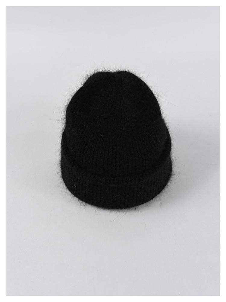 Angora Beanie Hat - Black: Black