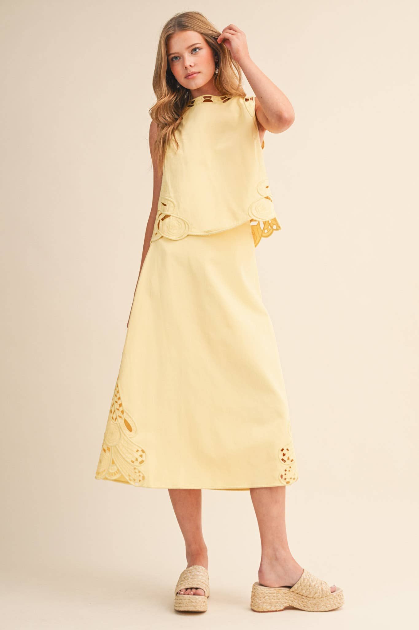 Melinda Lace Tank and Skirt Set | Lemon