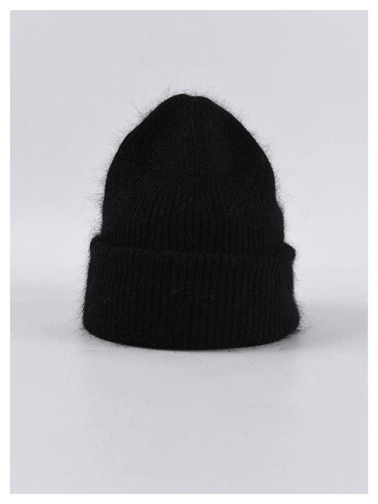 Angora Beanie Hat - Black: Black