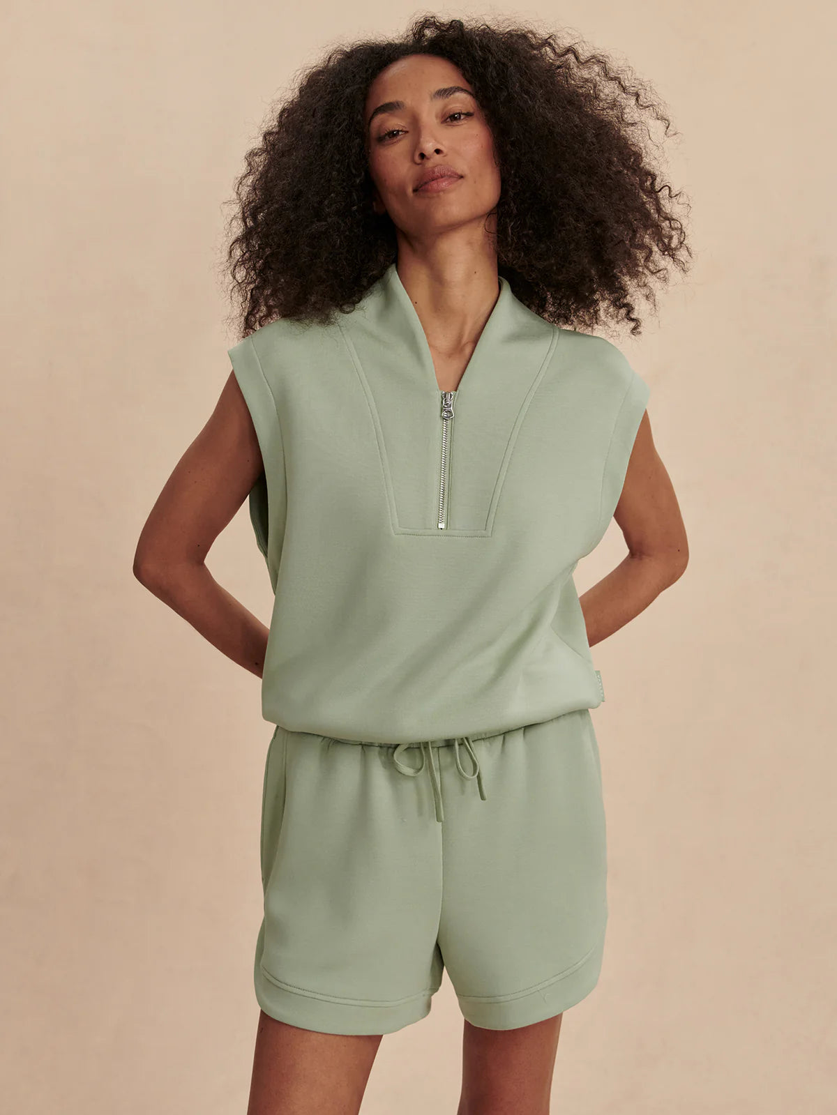 Loretta Half Zip Sleeveless | Snow Sage