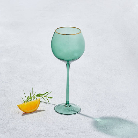 Gold Rim Ball Wine Glass 17oz | Green