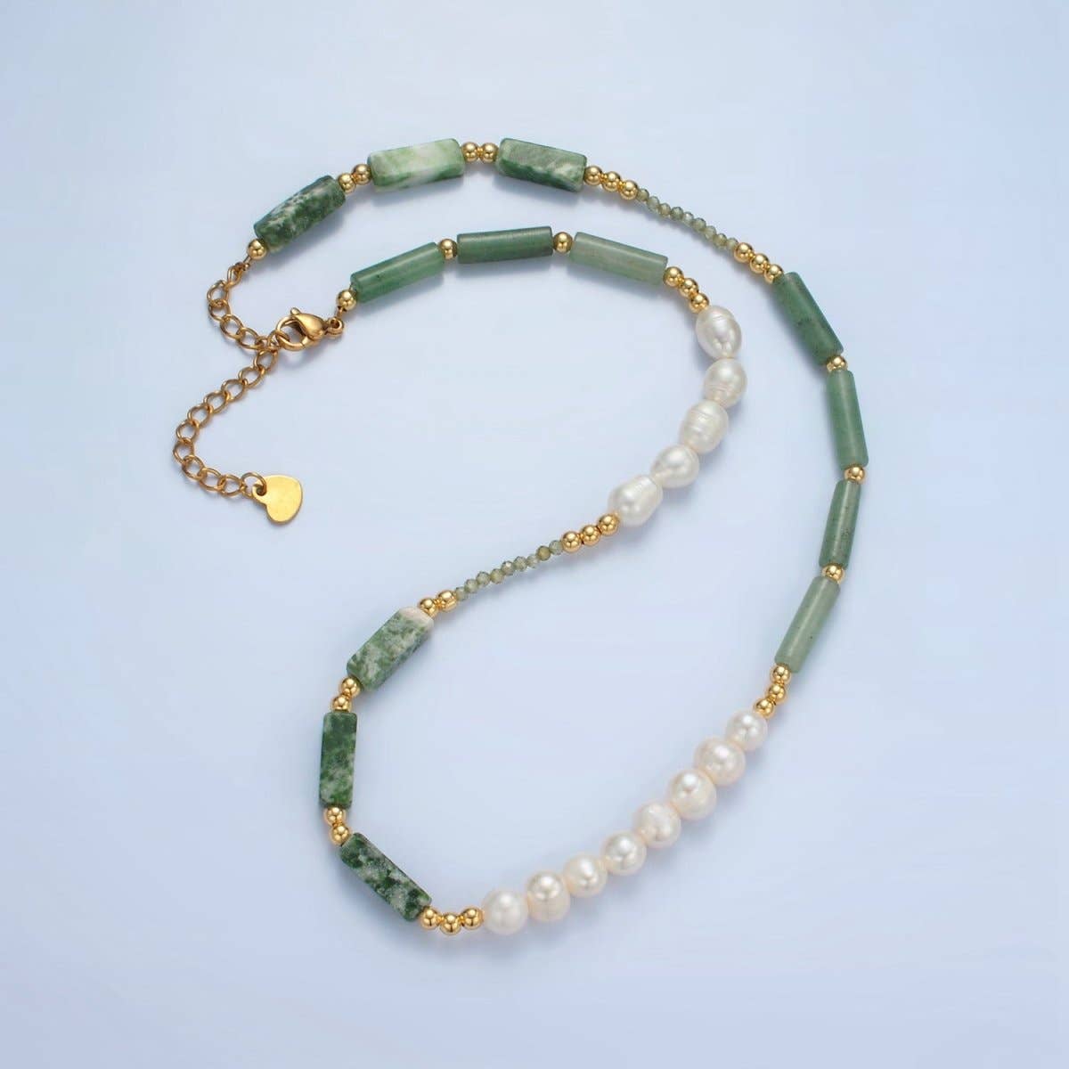 Jade Bead Necklace with Freshwater Pearl