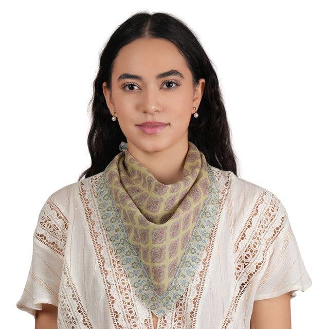 Ornate Pattern Cotton Bandana - Citrus Lime