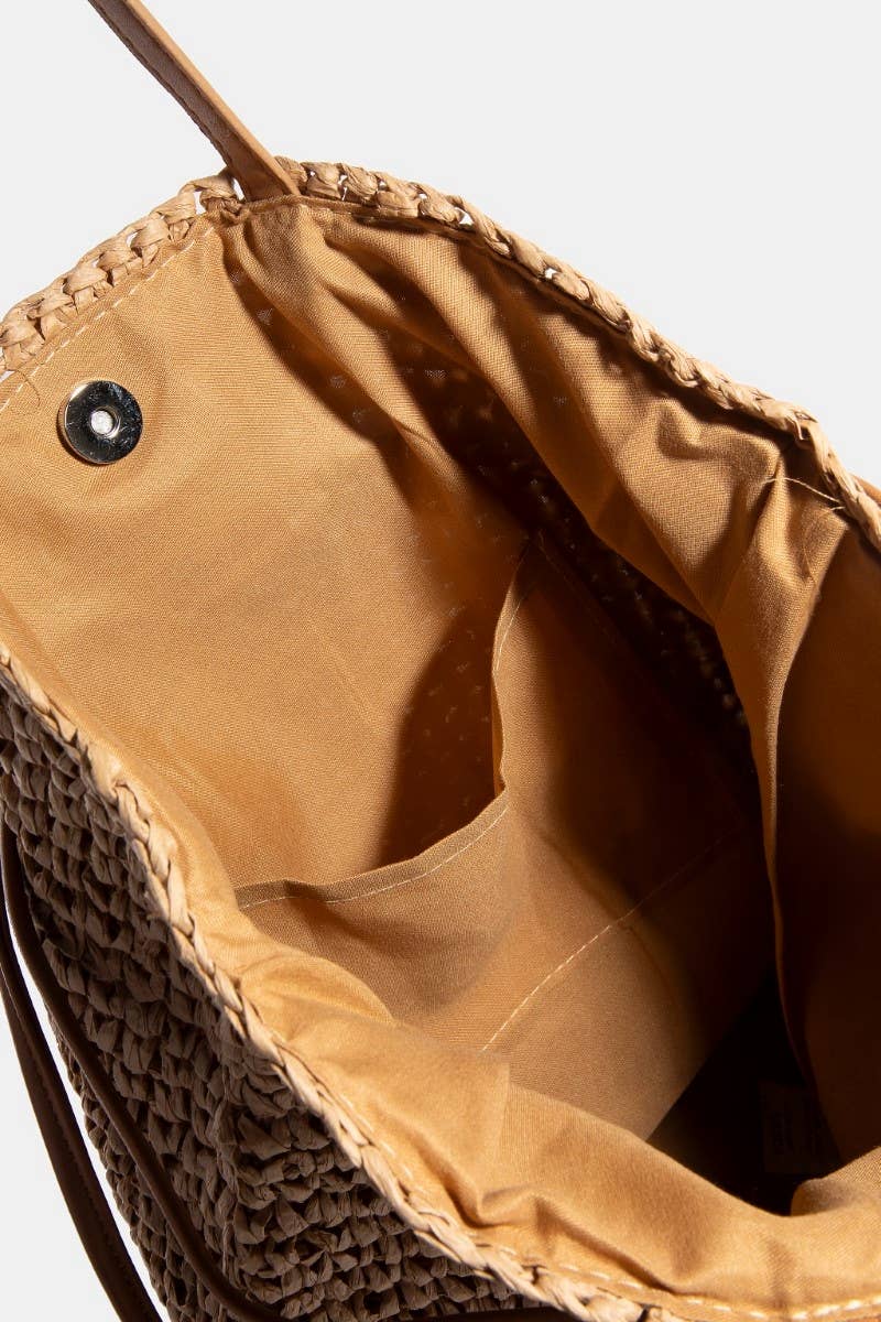 Faux Leather Straps Braided Tote Bag