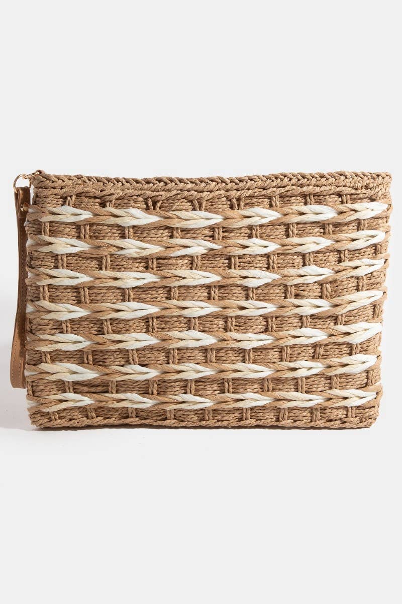 Two Tone Braided Zippered Clutch Bag