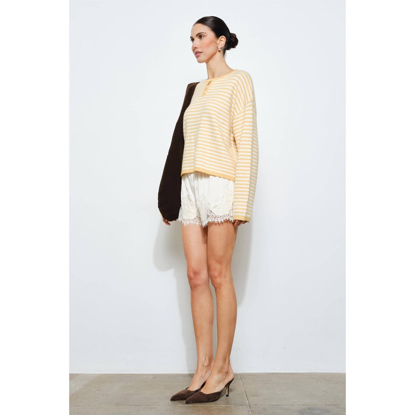 Lucille Striped Henley Knit Sweater