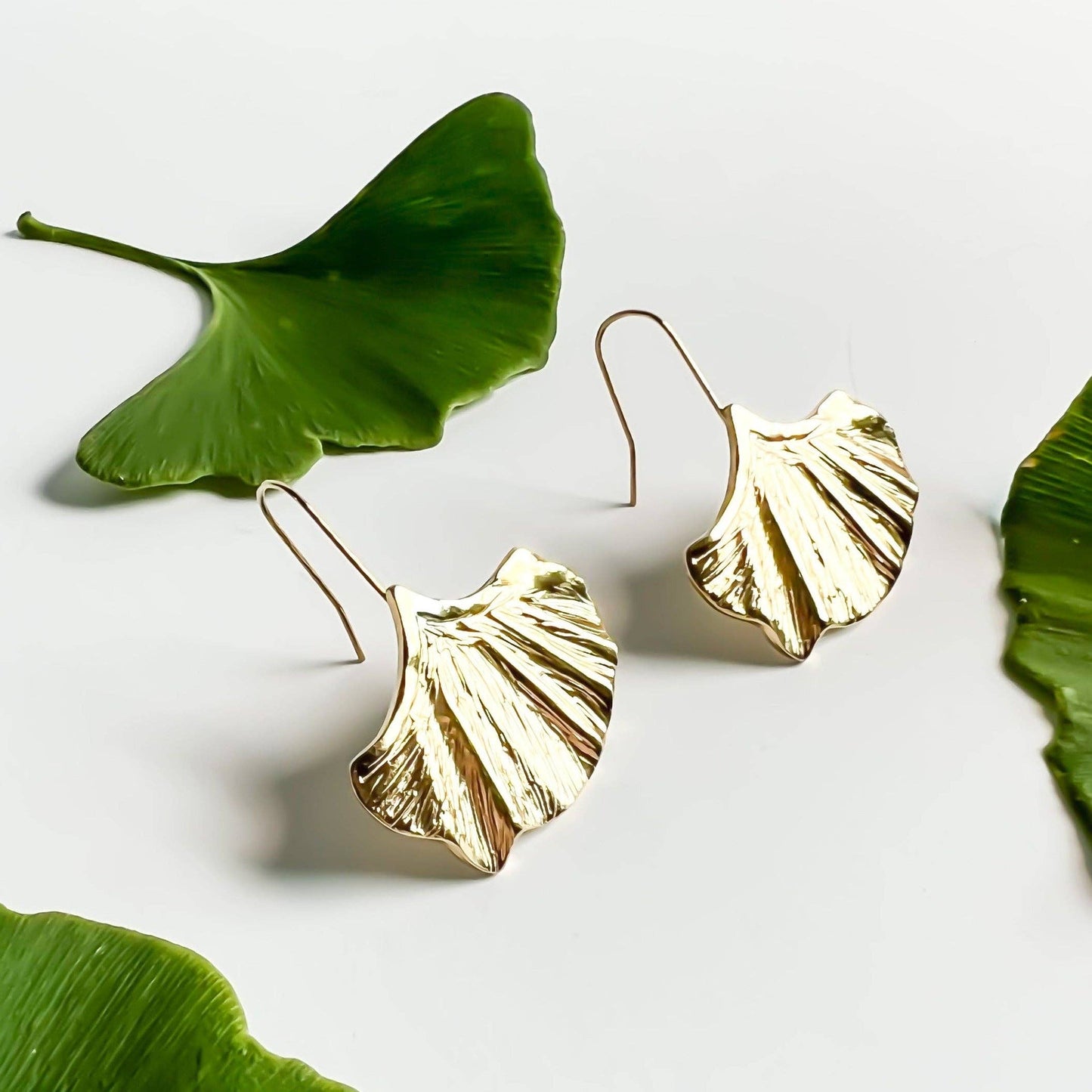 Golden Ginkgo Leaf Earrings