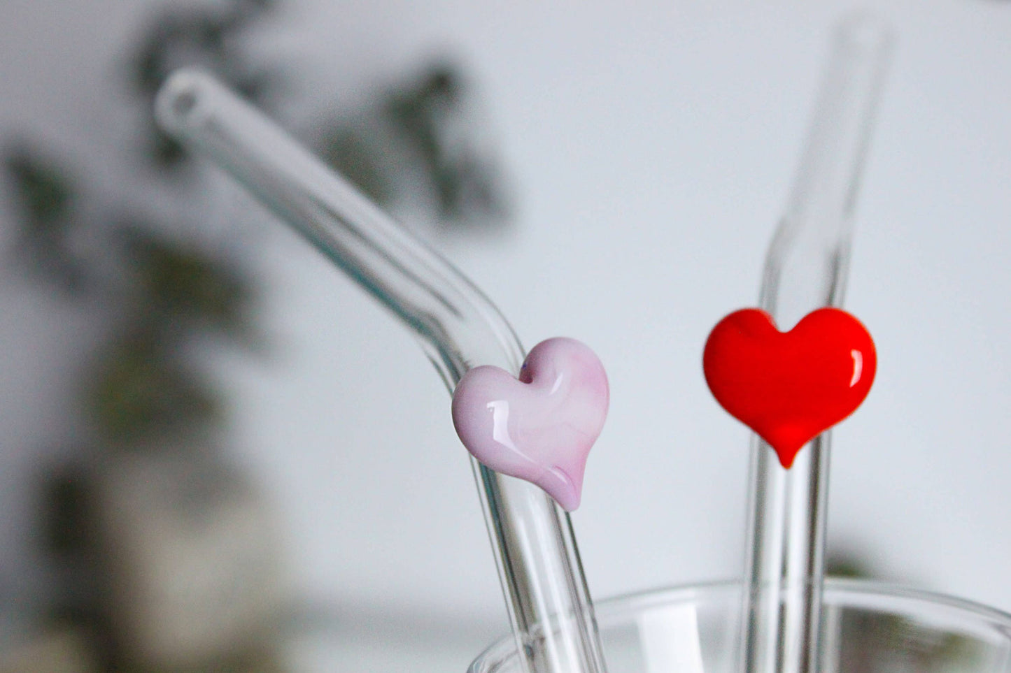 Glass Straws with Glass Heart