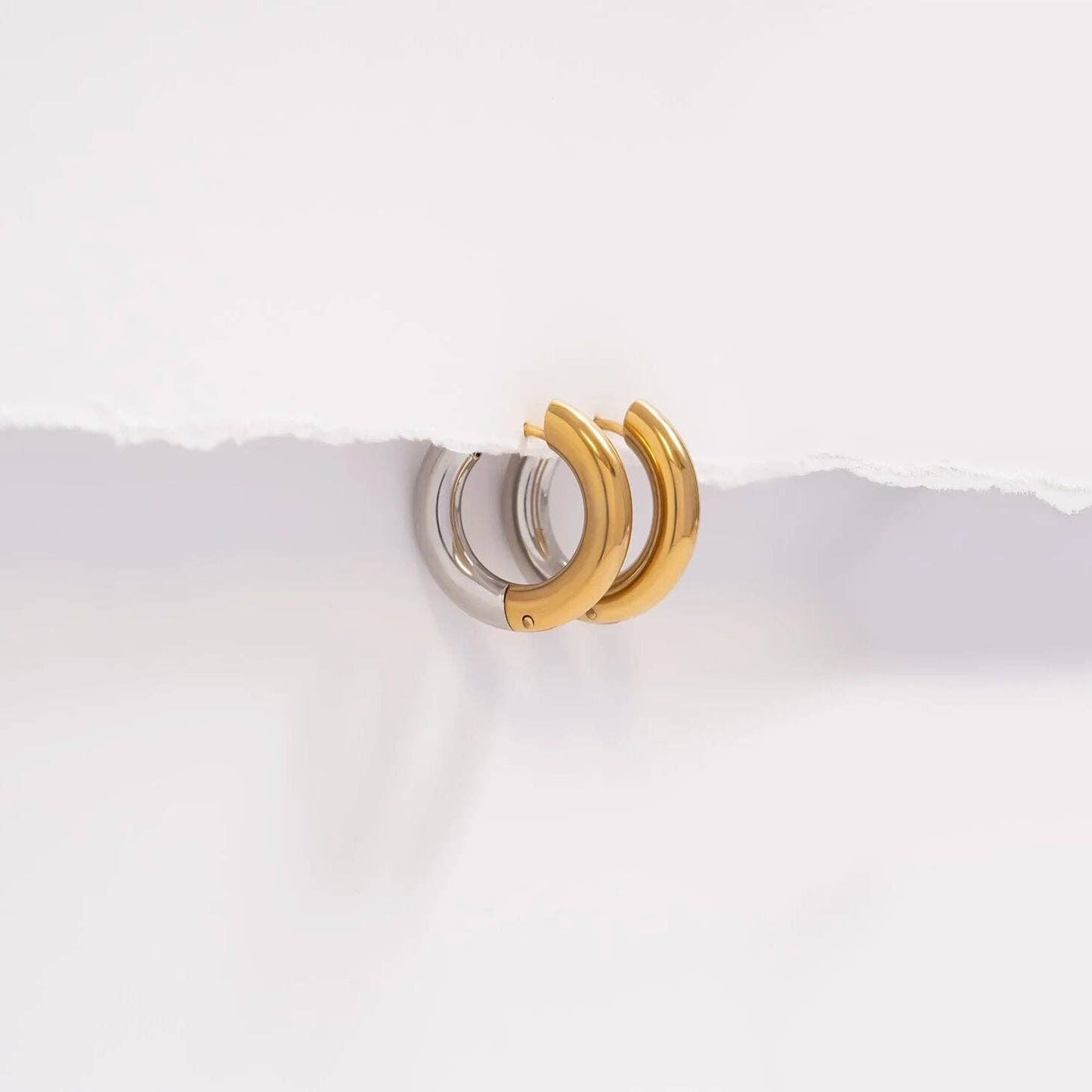 18K Gold Stainless Steel Mixed Metal Round Huggie Earrings