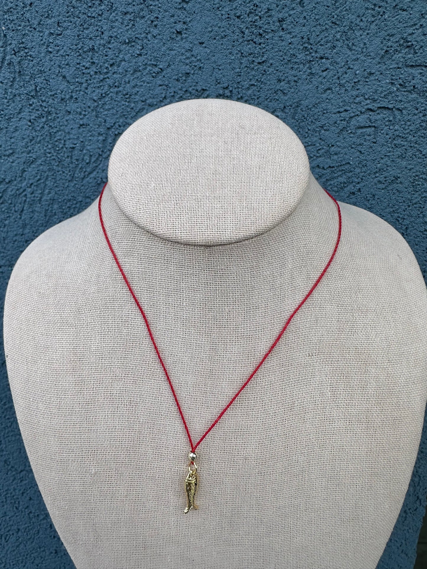 Cord and Gold Pendant Necklace | Fish