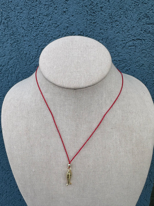 Cord and Gold Pendant Necklace | Fish