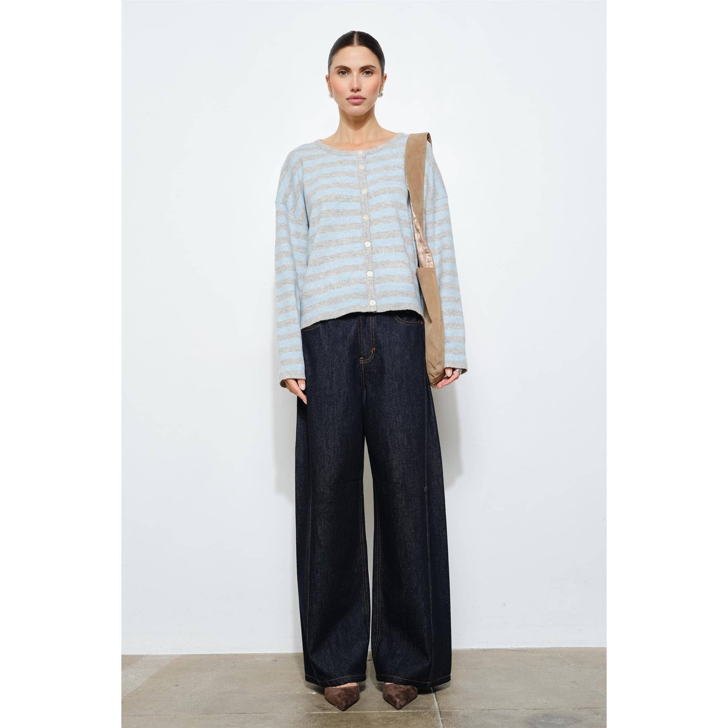 Paisley Striped Boxy Button Up Cardigan