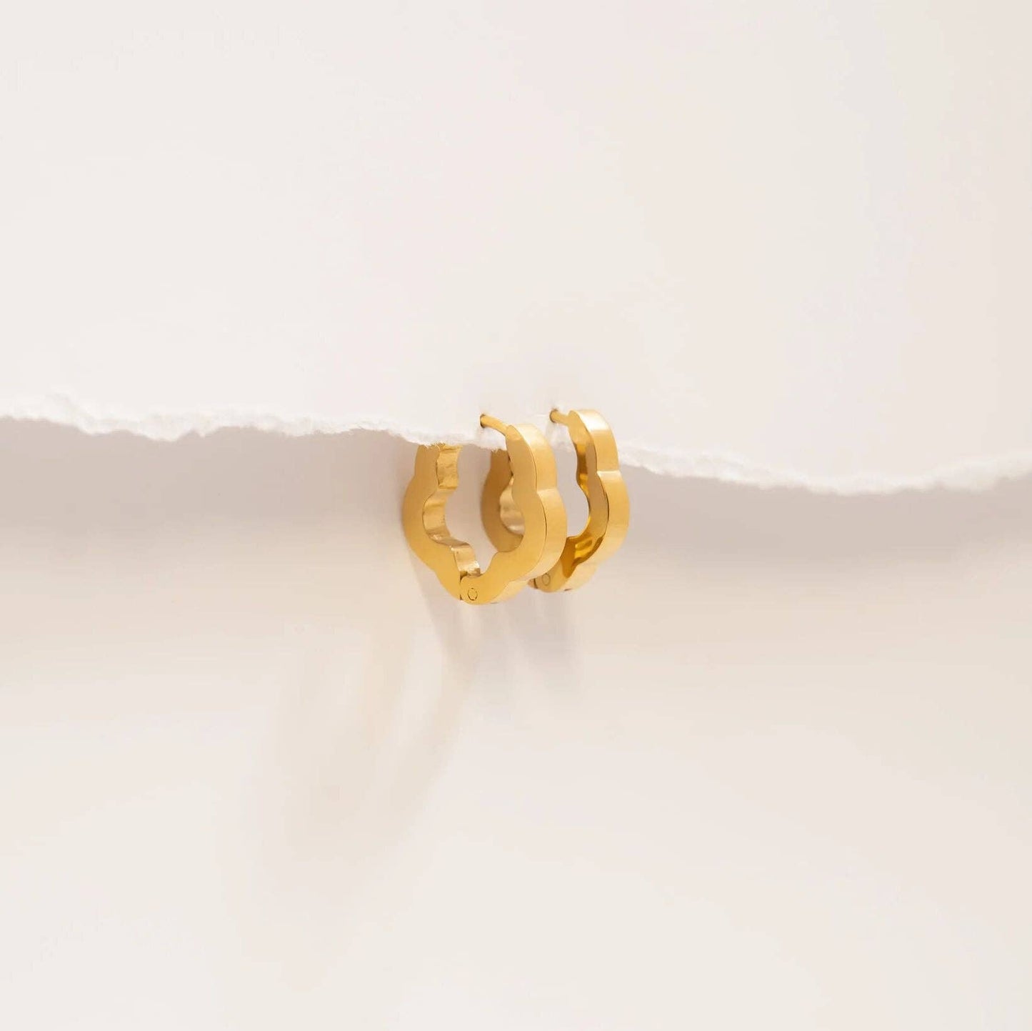 18K Gold PVD Stainless Steel Flower Huggie Earrings