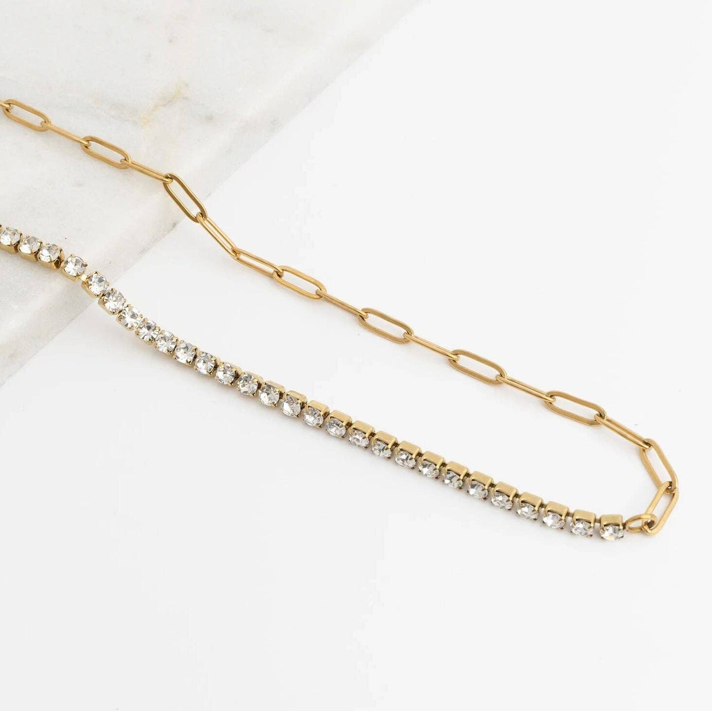 Paperclip Tennis Chain Split Necklace