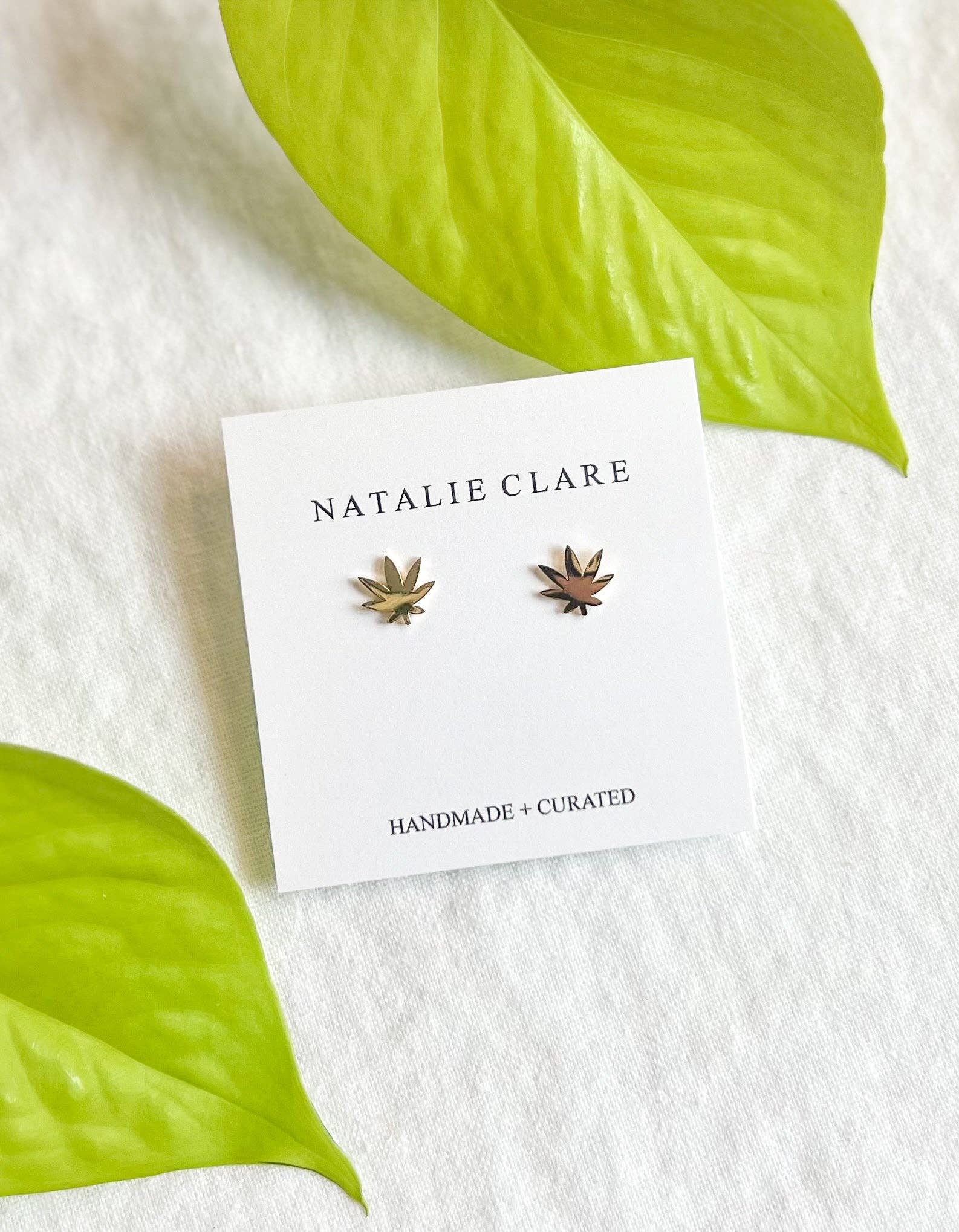 hemp leaf earring studs in gold