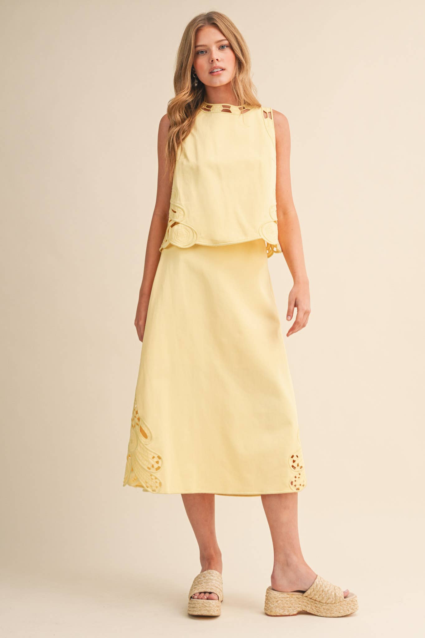 Melinda Lace Tank and Skirt Set | Lemon