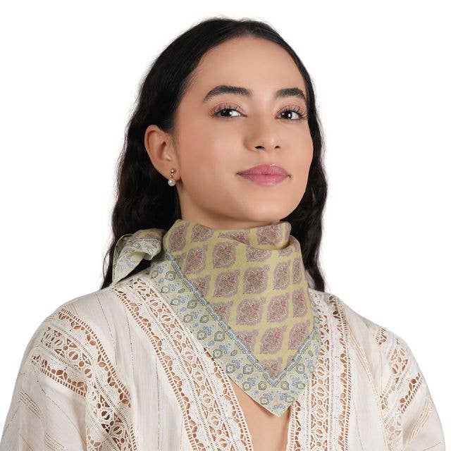 Ornate Pattern Cotton Bandana - Citrus Lime
