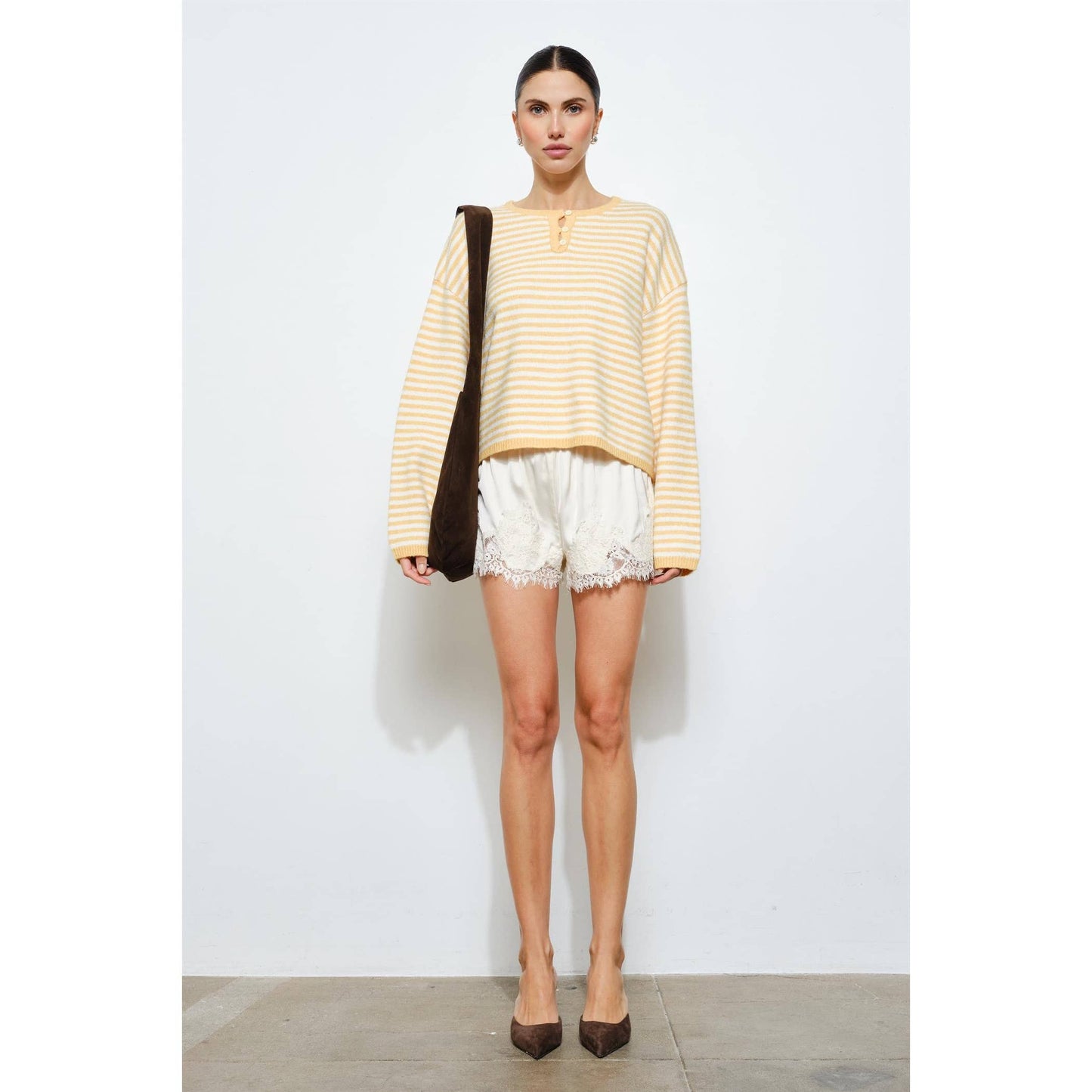 Lucille Striped Henley Knit Sweater