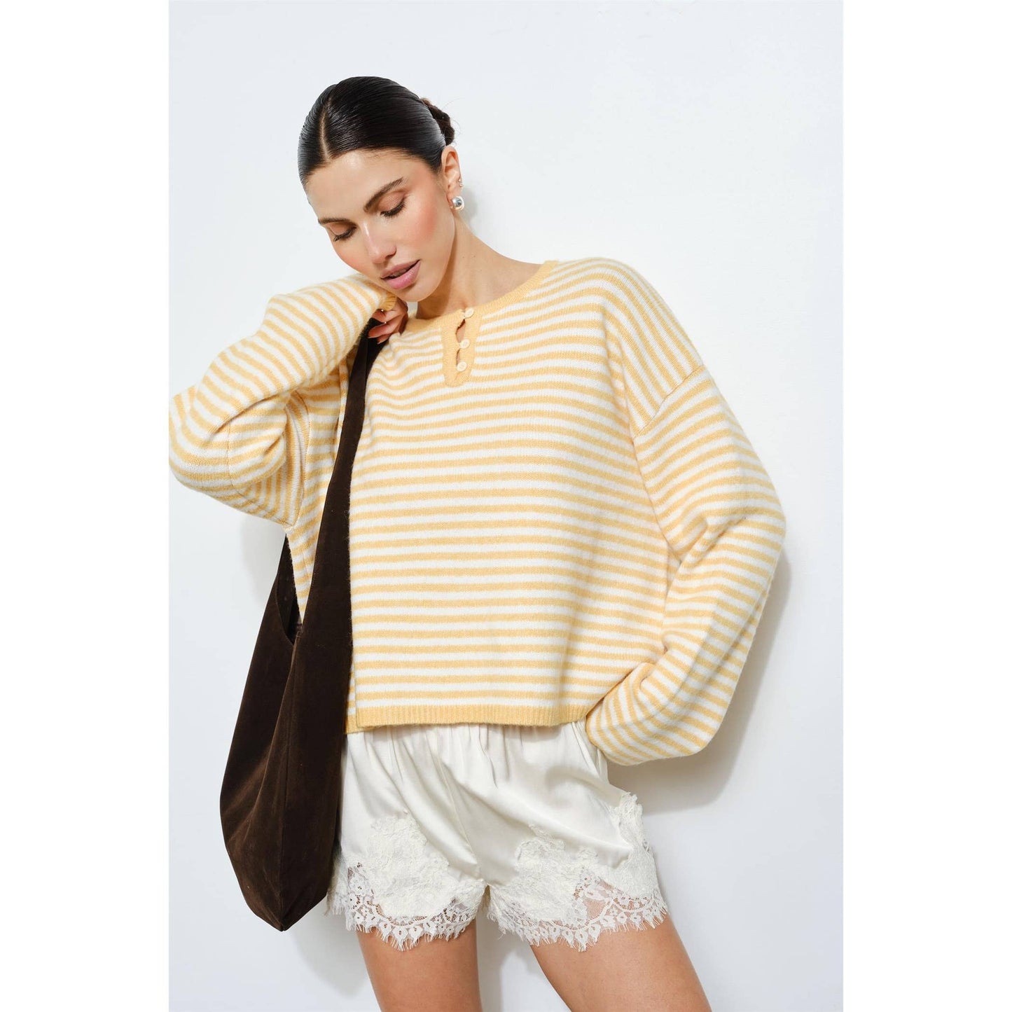 Lucille Striped Henley Knit Sweater