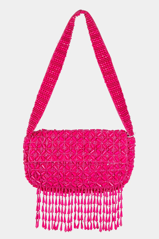 Beaded Fringe Rectangle Shoulder Bag