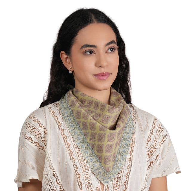 Ornate Pattern Cotton Bandana - Citrus Lime