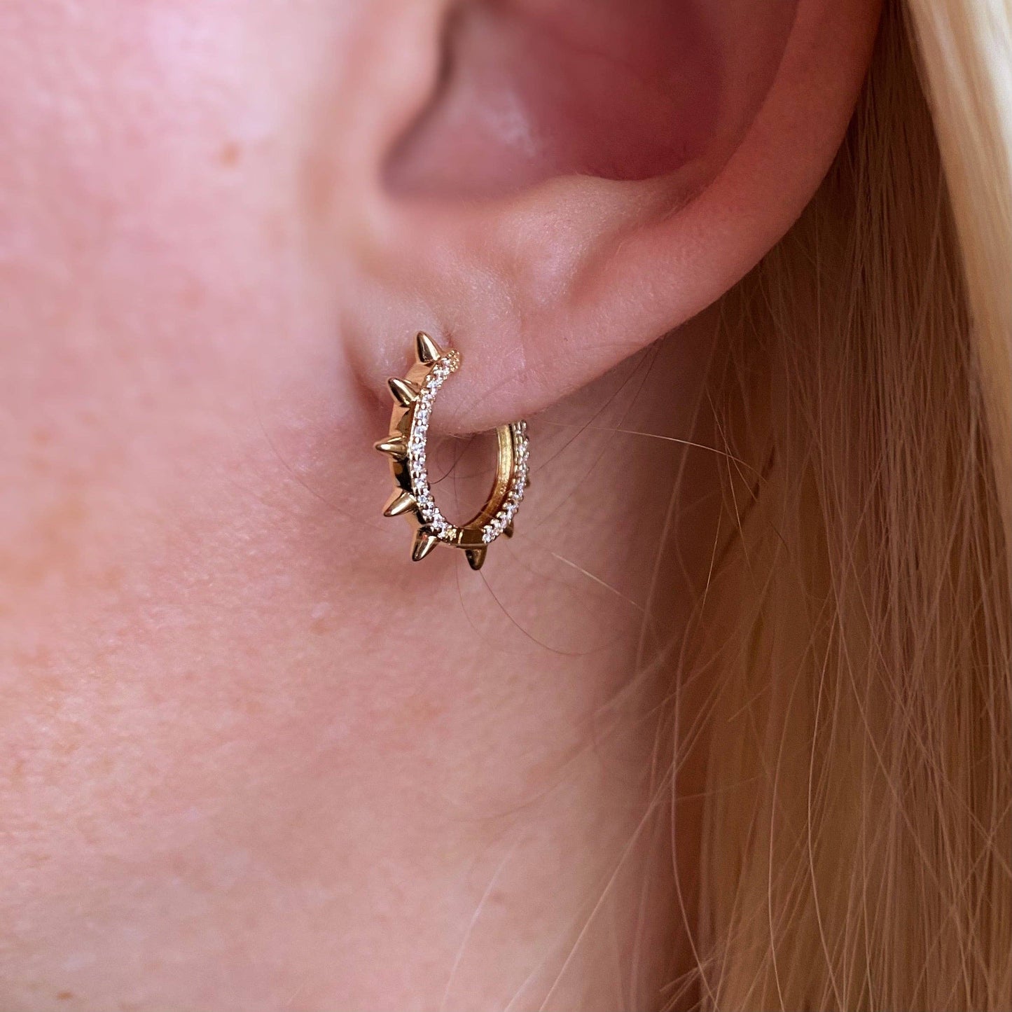 18k Gold Filled Spike Hoop Earrings With Cubic Zirconia