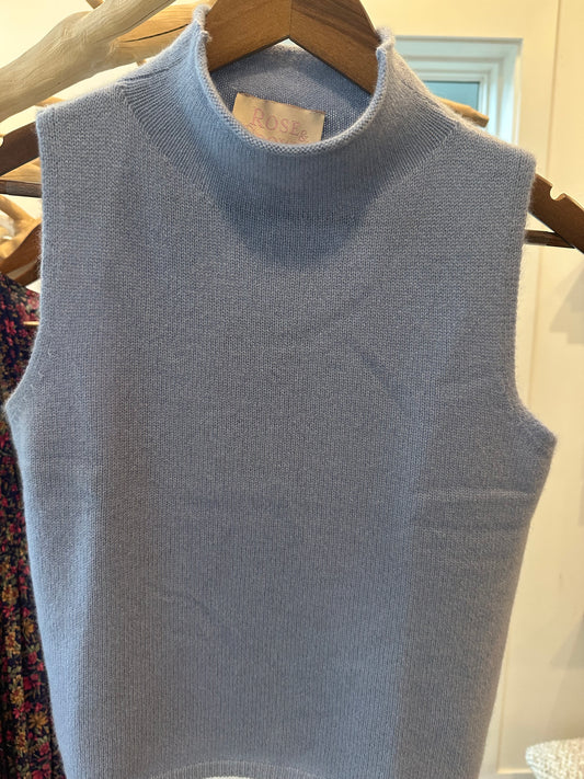 Kara Roll Neck Sweater Tank | Moon Blue