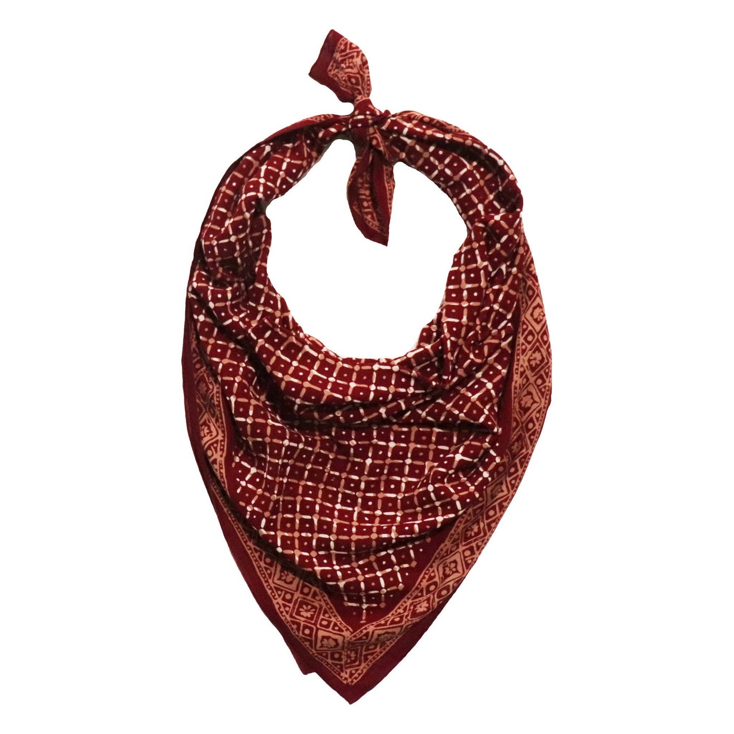 Batik Bandana - Soft Lightweight Cotton, Crimson Cross, Red