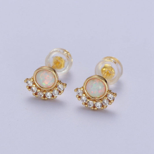 White Opal Stud Earrings