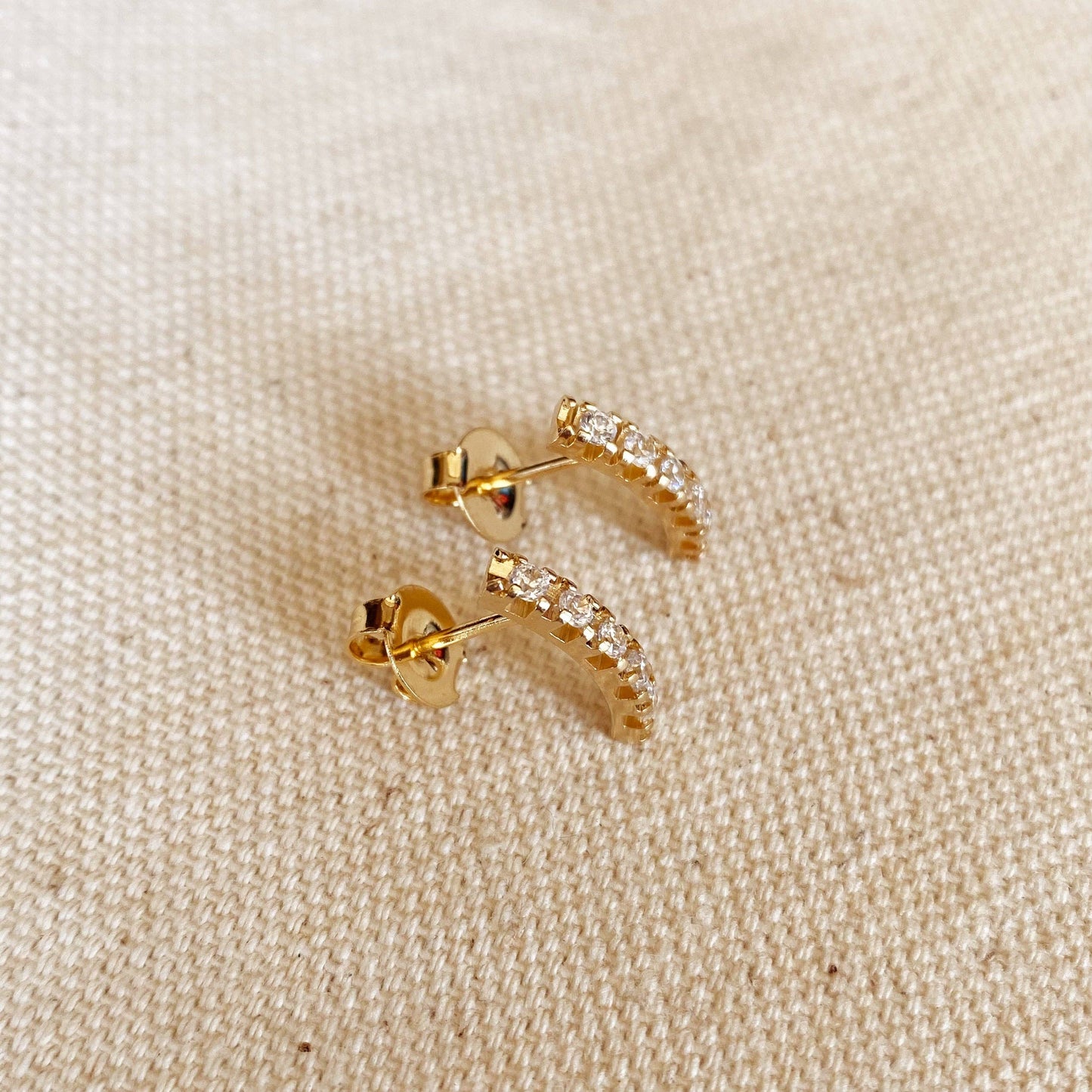 18k Gold Filled Curved Bar Clear Crystal Stud Earrings